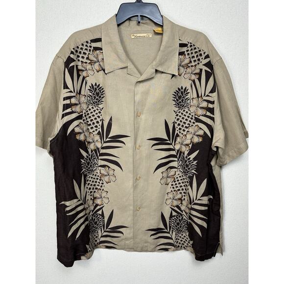 The Havanera Co 2XL Hawaiin Style Linen Blend Men's Shirt Tan Brown Tropical - Picture 1 of 8